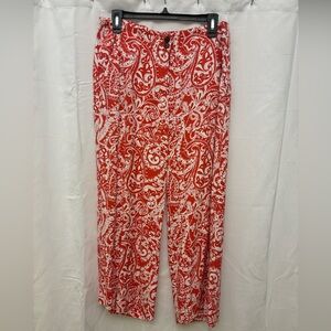 LOFT Vibrant  orange/Red and White print Pants